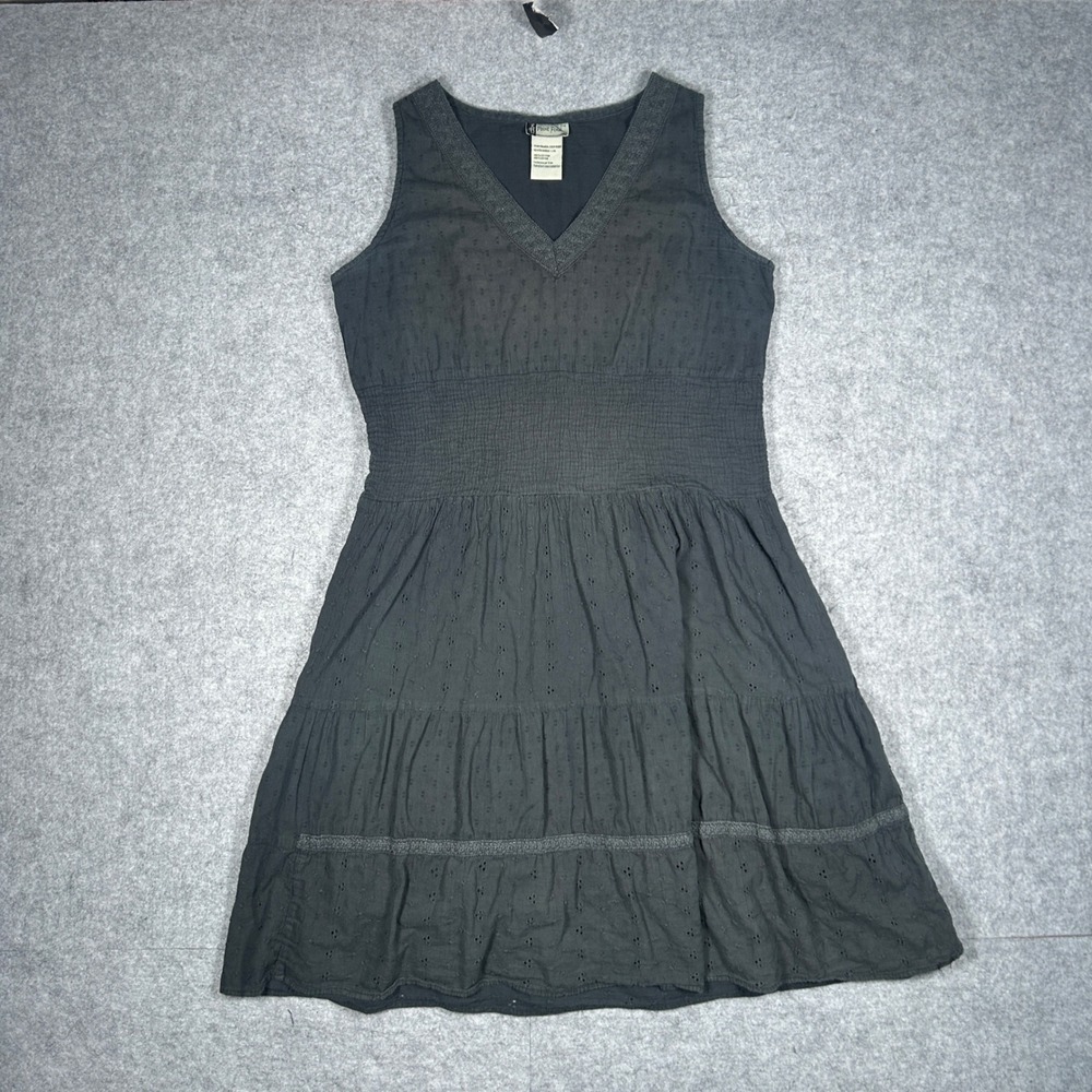 Point Final dress women Large‎ Black eyelet cotton smocked waist tiered boho